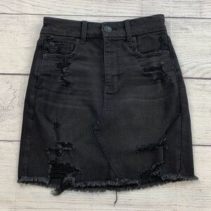 American Eagle Jean Skirt sz 00 24 Denim Distressed 15.5" Hi Rise Curvy Mini New